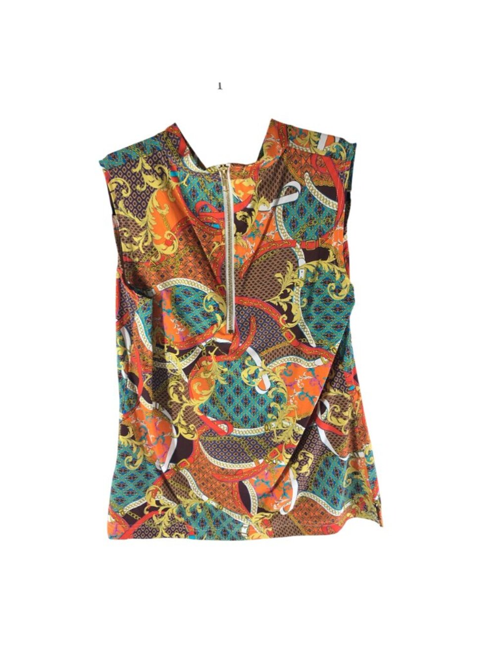 Sara Campbell Womens Sleeveless Multicolor Baroque Print Top With Back Zipper S - Picture 2 of 5